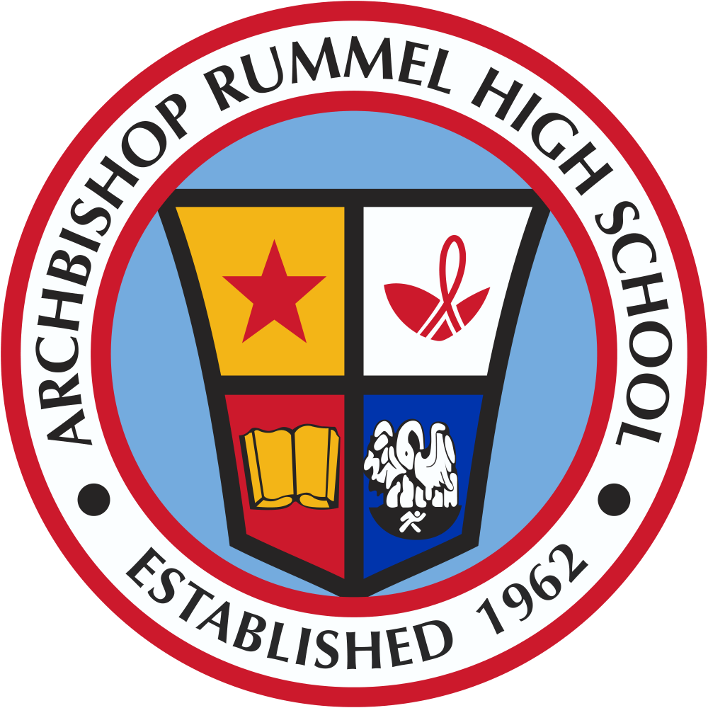 The Archbishop Rummel High School crest: a shield of four quarters joined by a cross, ringed by the school's name and Established 1962