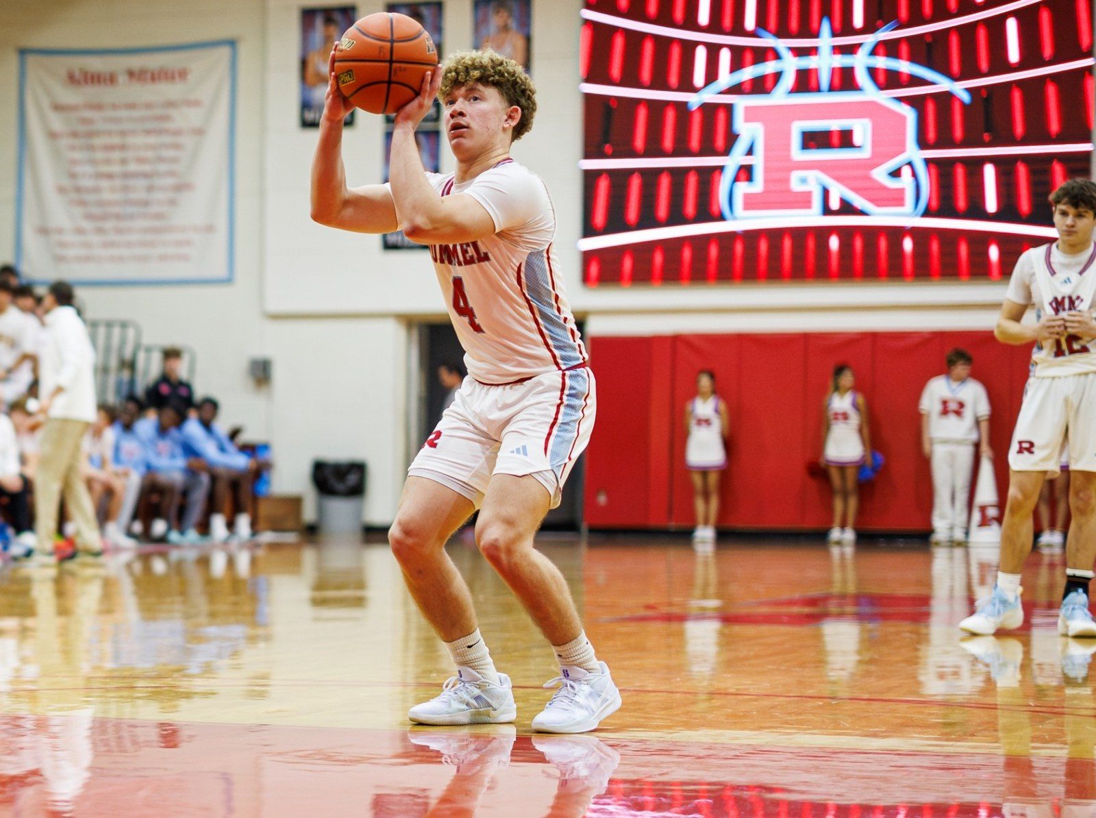 A Raider at the free throw line in the Raider Gym on game night
