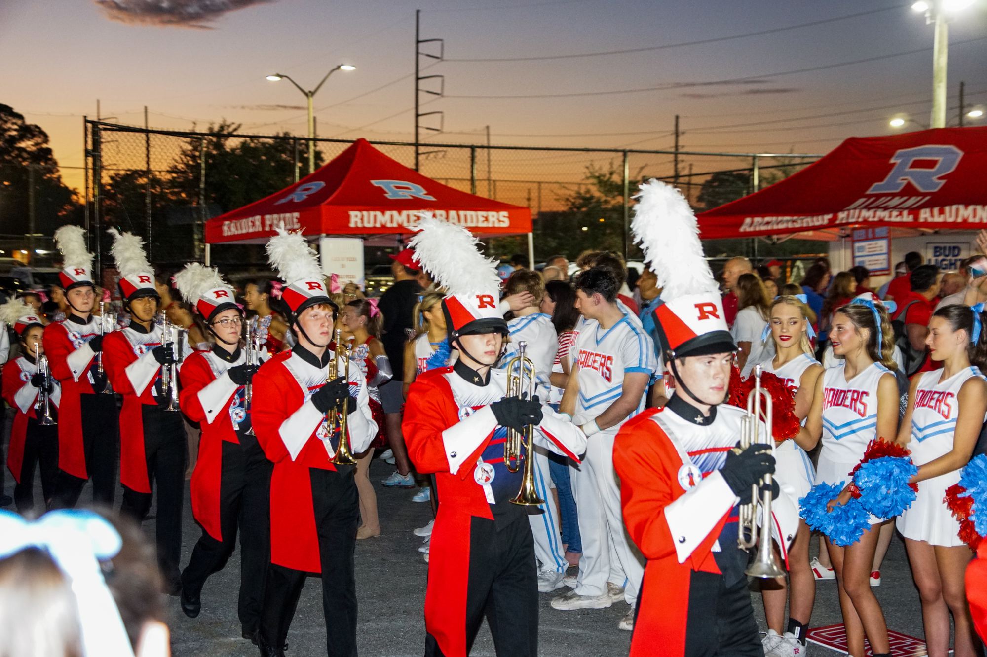 The Raider band massed at dusk before Return to Severn