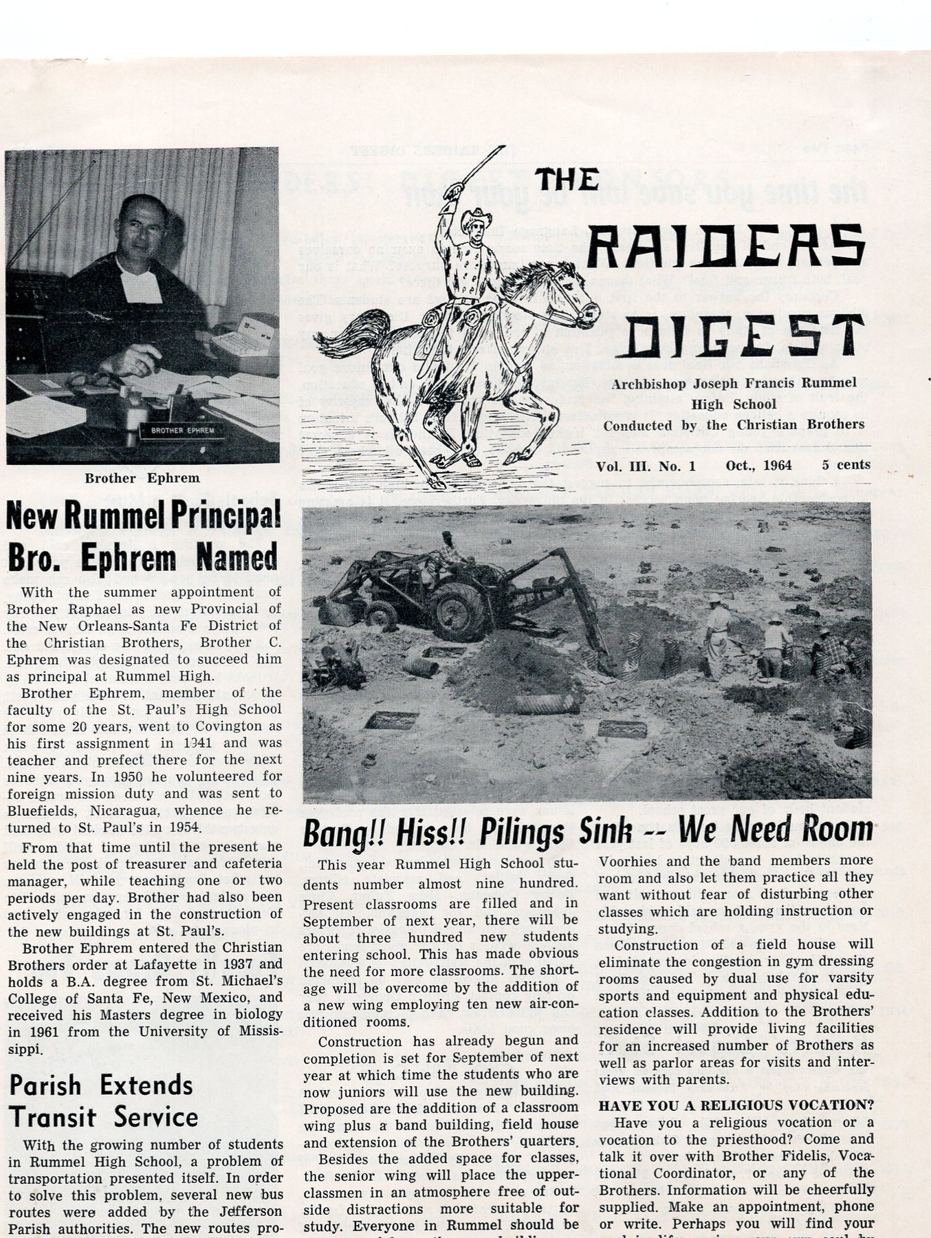 An early issue of the Raiders' Digest student newspaper with Rufus in the masthead
