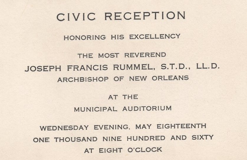 Invitation to the 1960 civic reception at the Municipal Auditorium