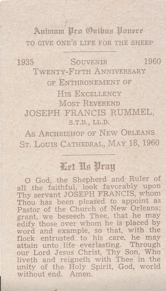 Souvenir prayer card from the Silver Jubilee, 1960
