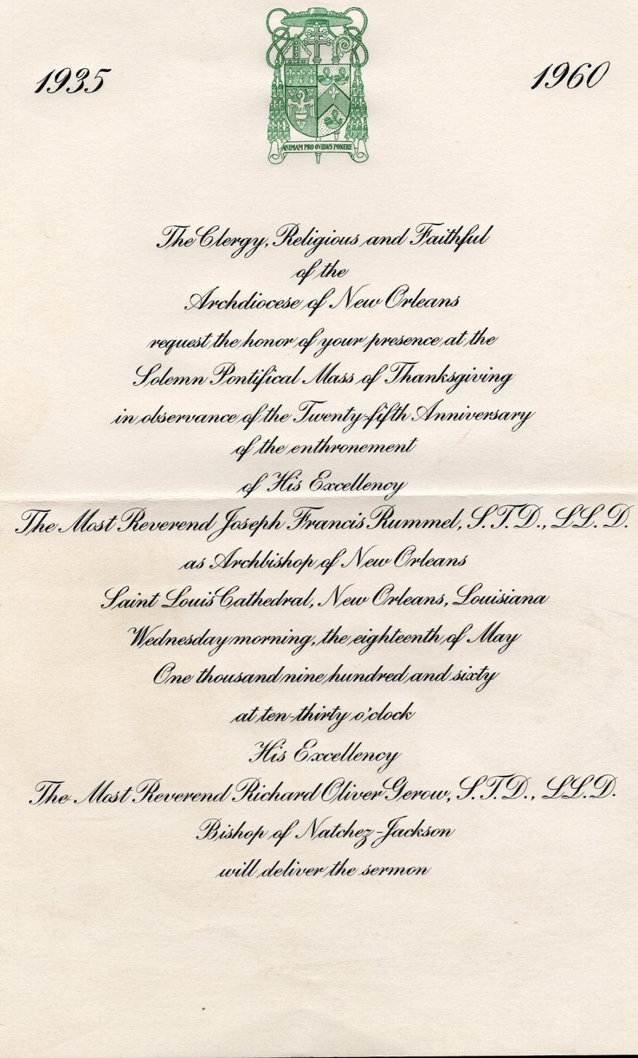 Invitation to the Silver Jubilee civic reception, 1960