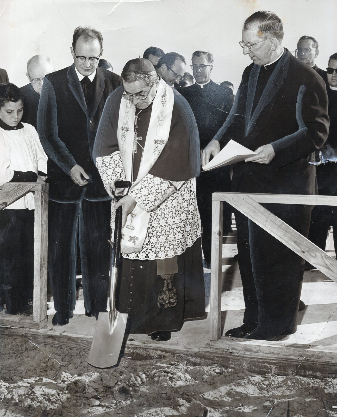 Archbishop Rummel turning the first spade of dirt in 1961