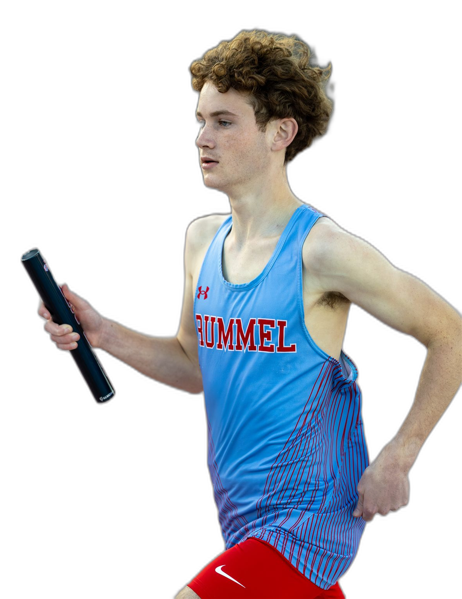 A Raider relay runner carrying the baton