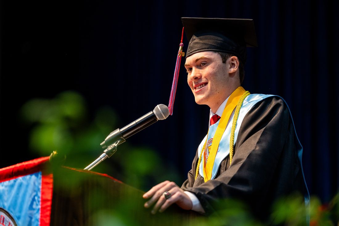 A Rummel graduate speaking at commencement